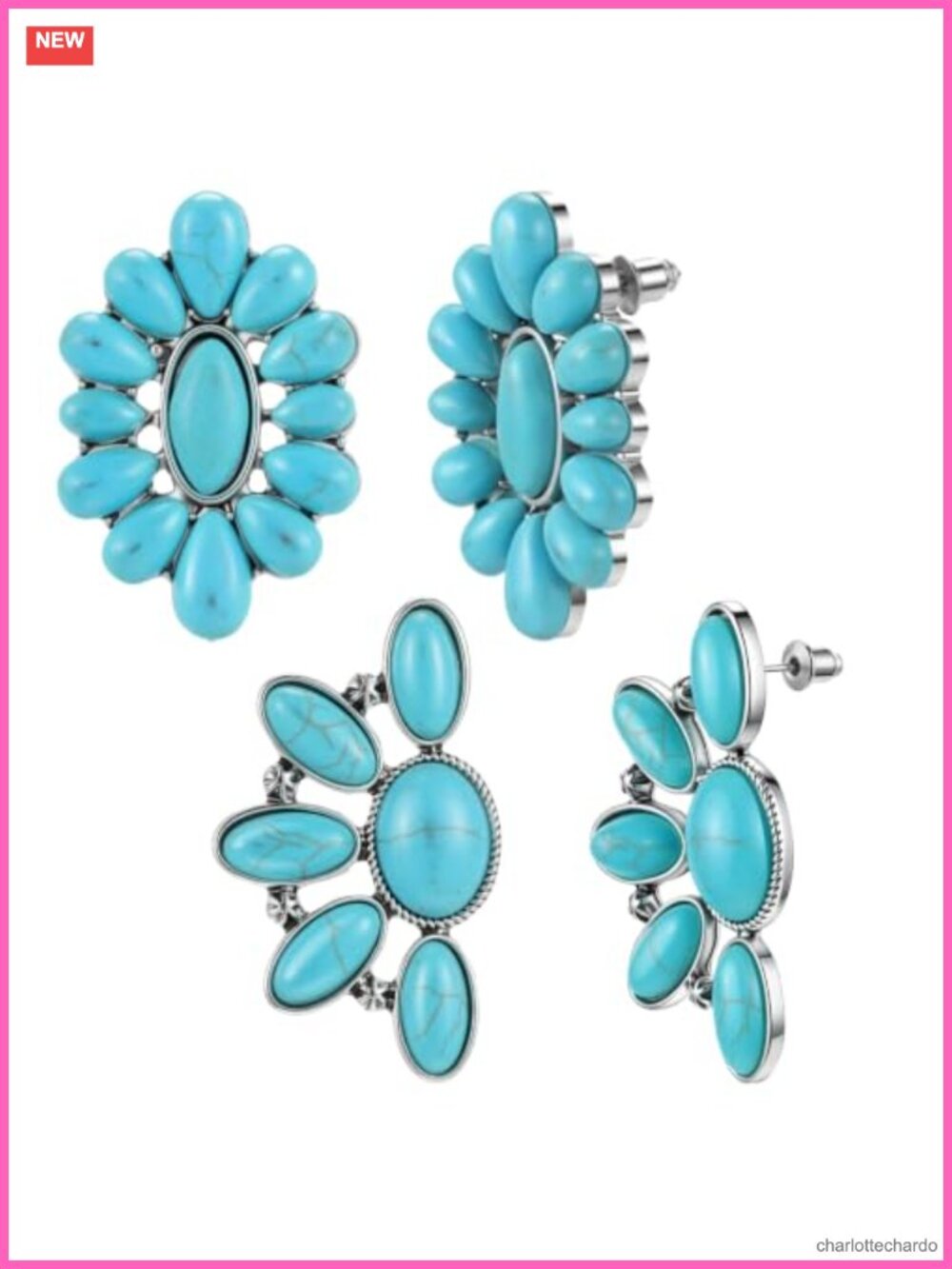 Turquoise Western Earrings 2 Pairs Zinc Alloy Dangle Cowgirl Jewelry